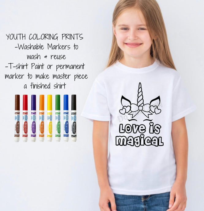 IN PRODUCTION SHIPS 1/3 Screen Print Transfer | YOUTH 8” Love Is Magical Unicorn Coloring Transfer