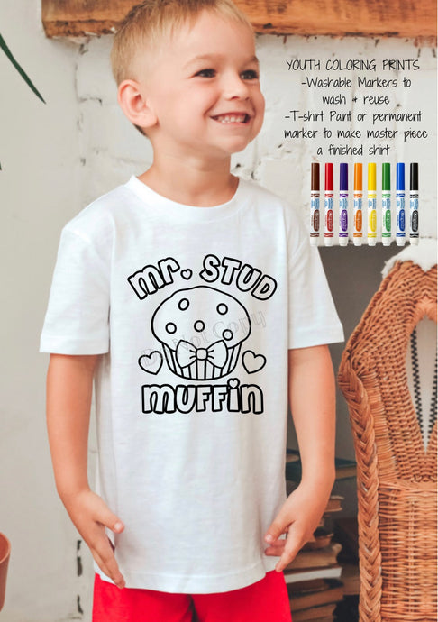 IN PRODUCTION SHIPS 1/3 Screen Print Transfer | YOUTH 8” Mr. Stud Muffin Coloring Transfer