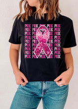 Load image into Gallery viewer, Pink Repeat Sequin Ribbon Breast Cancer DTF Transfer (300 HOT PEEL) | Ships 3-7 Business Days
