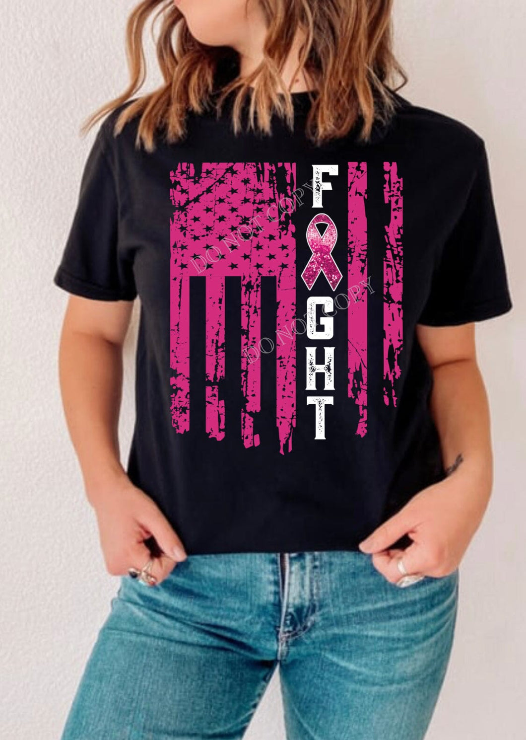 Pink Sequin Breast Cancer FIGHT Flag DTF Transfer (300 HOT PEEL) | Ships 3-7 Business Days