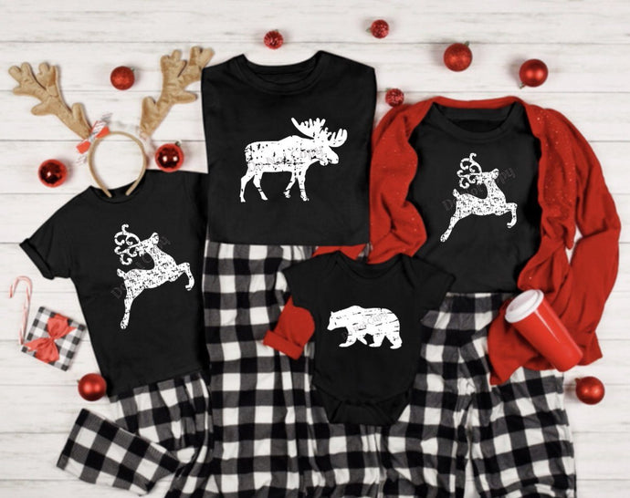 PO SHIPS 10/27 Screen Print Transfer | Distressed Moose Bear Reindeer | Family Set