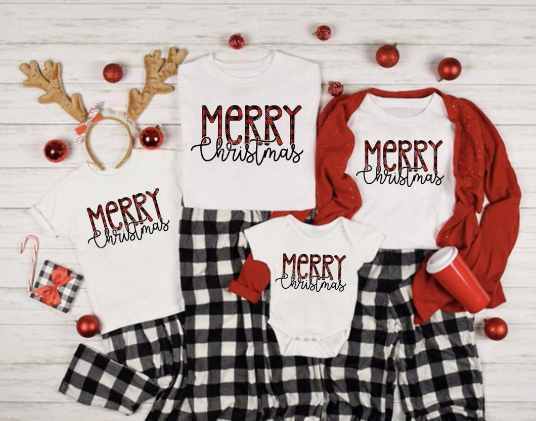 PO SHIPS 10/27 Screen Print Transfer | Plaid Merry Christmas | Family Set (HIGH HEAT)