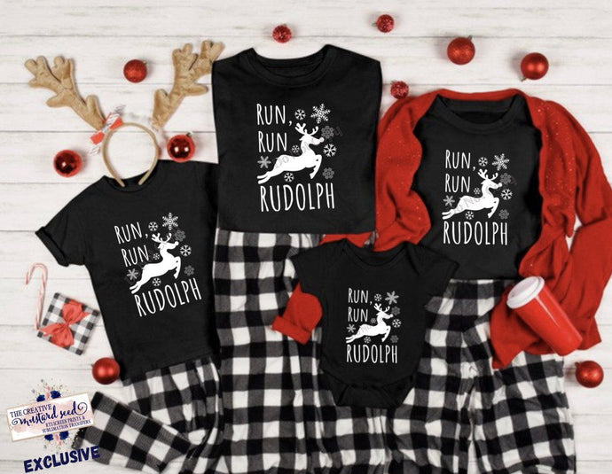 PO SHIPS 10/27 Screen Print Transfer | Run Run Rudolph | Family Set