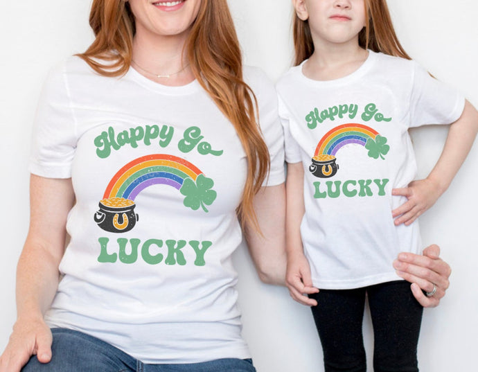 PO SHIPS 1/12 Screen Print Transfer | Happy Go Lucky | Adult and Youth (HIGH HEAT)