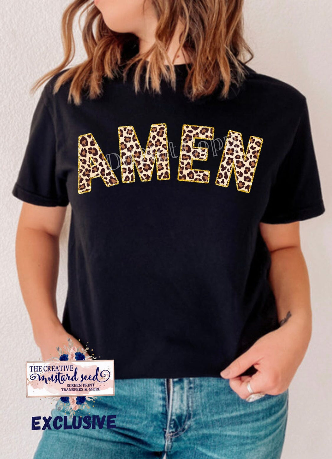 RTS Amen Leopard and Gold Glitter Clear Film Screen Print Transfer (325 HOT Peel)