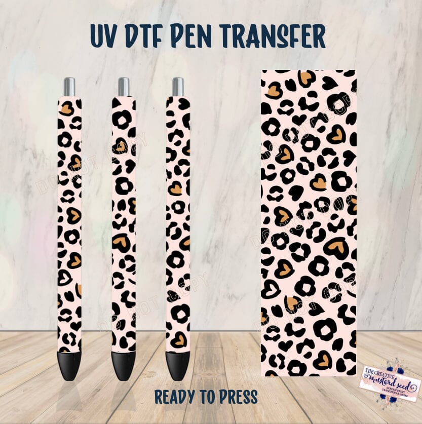 PO SHIPS 3/8 Leopard Heart Pen UV DTF Wrap