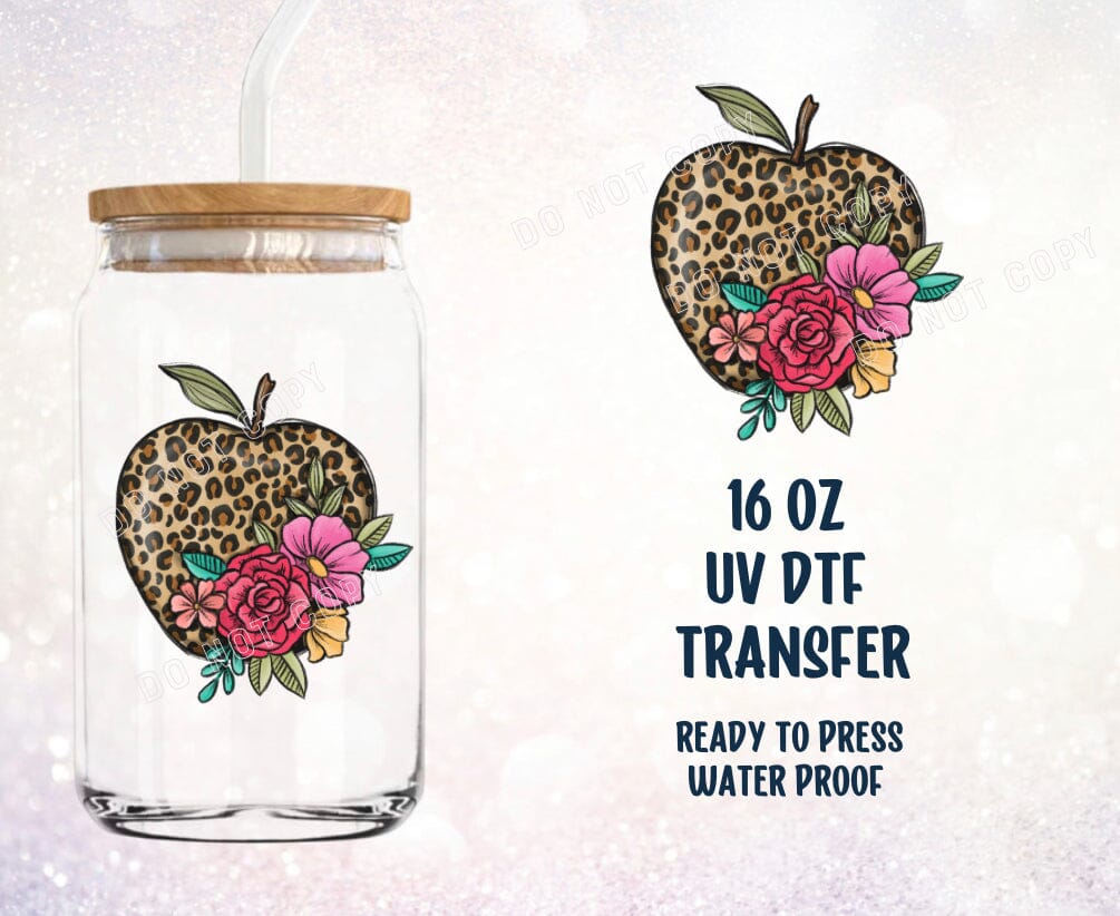 PO SHIPS 4/12 Teacher Leopard Apple UV DTF 3.5