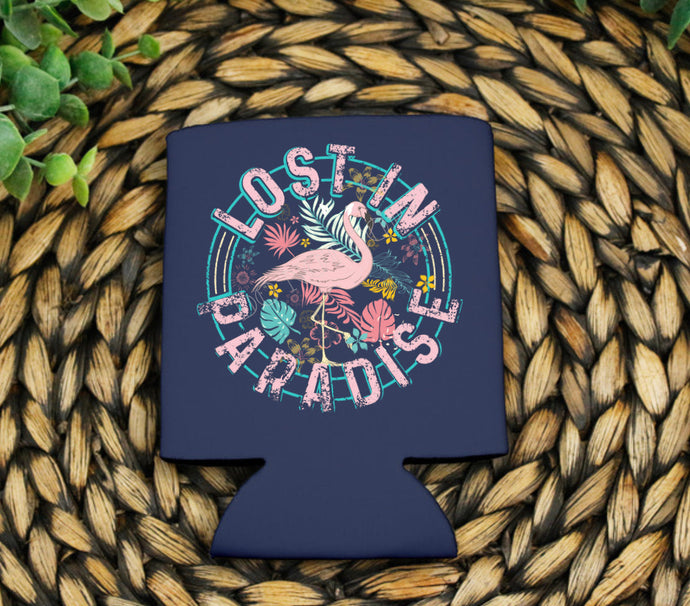 PO SHIPS 4/13 Screen Print Transfer | Lost In Paradise 3” Koozie | Shirt Pocket