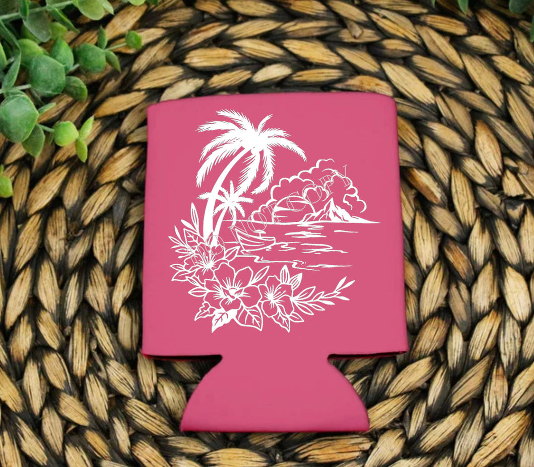 PO SHIPS 4/13 Screen Print Transfer | Paradise Beach 3” Koozie | Shirt Pocket