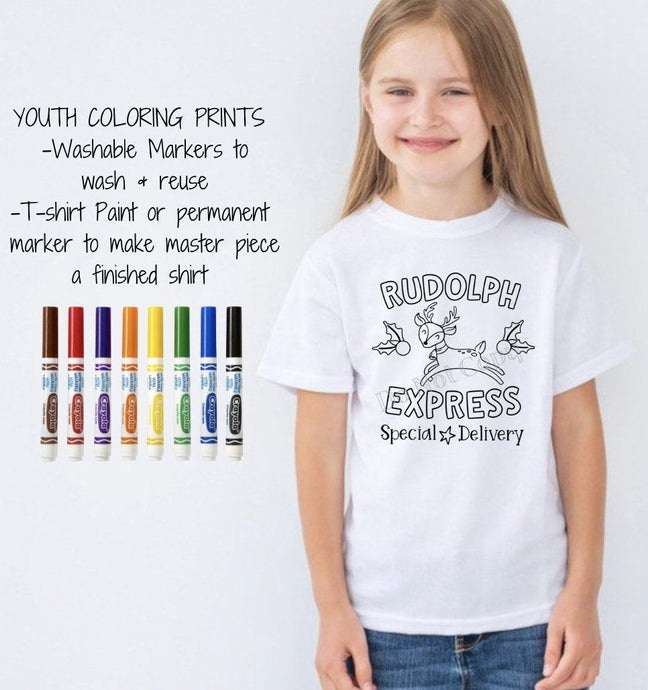 PO SHIPS 9/29 Screen Print Transfer | YOUTH 8” Rudolph Express Coloring Transfer