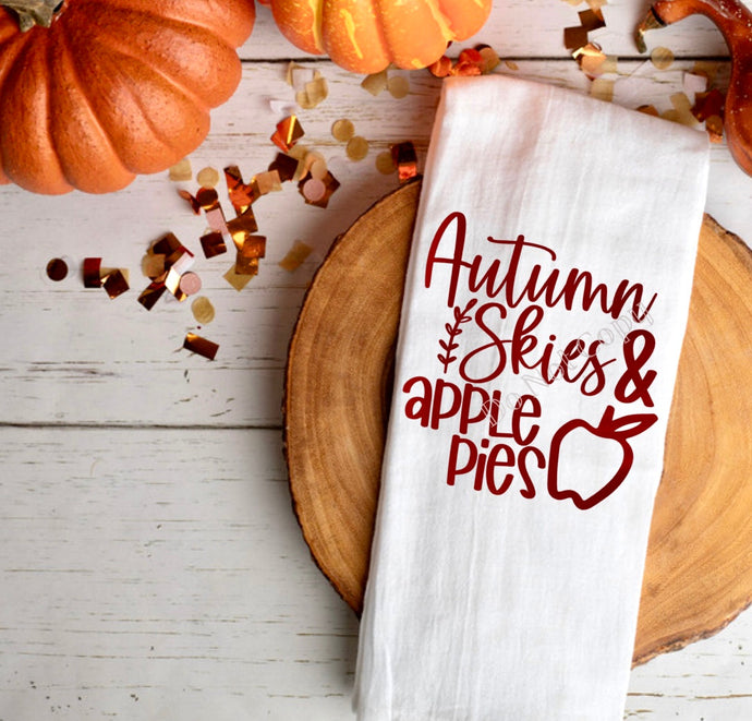 PO SHIPS 9/7 Screen Print Transfer | Autumn Skies & Apple Pies (Maroon) Tea Towel