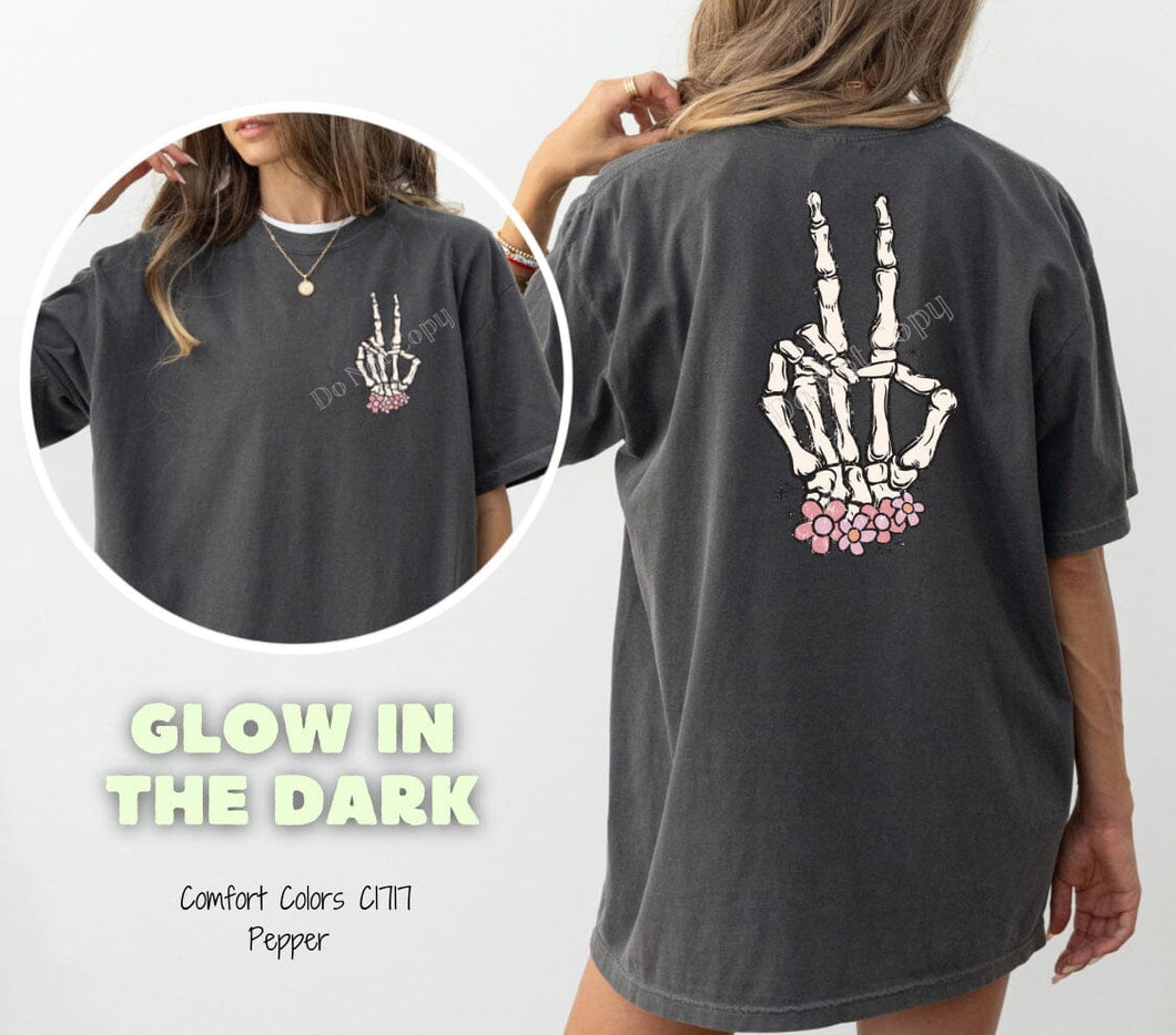 RTS Hippie Skeleton Hand | Pocket or Adult | Glow In The Dark Clear Film Screen Print Transfer (320 HOT Peel)