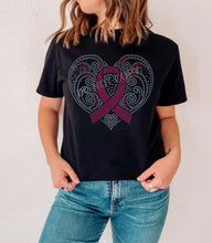 Load image into Gallery viewer, RTS Rhinestone Transfer | Heart Breast Cancer Ribbon (Pink and Clear Stone)
