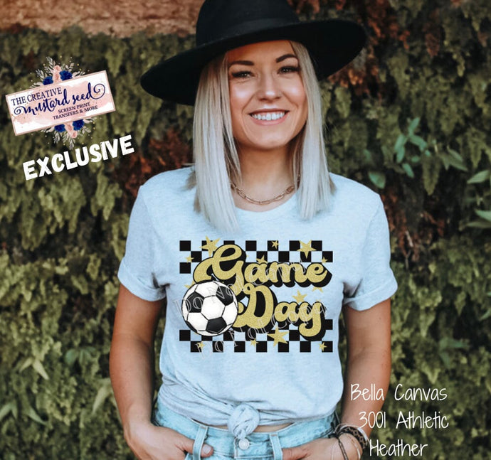 Soccer Game Day Gold Glitter Race Stripe DTF Transfer (300 HOT PEEL) | Ships 3-7 Business Days