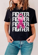 Load image into Gallery viewer, White Fighter Repeat Sequin Breast Cancer DTF Transfer (300 HOT PEEL) | Ships 3-7 Business Days
