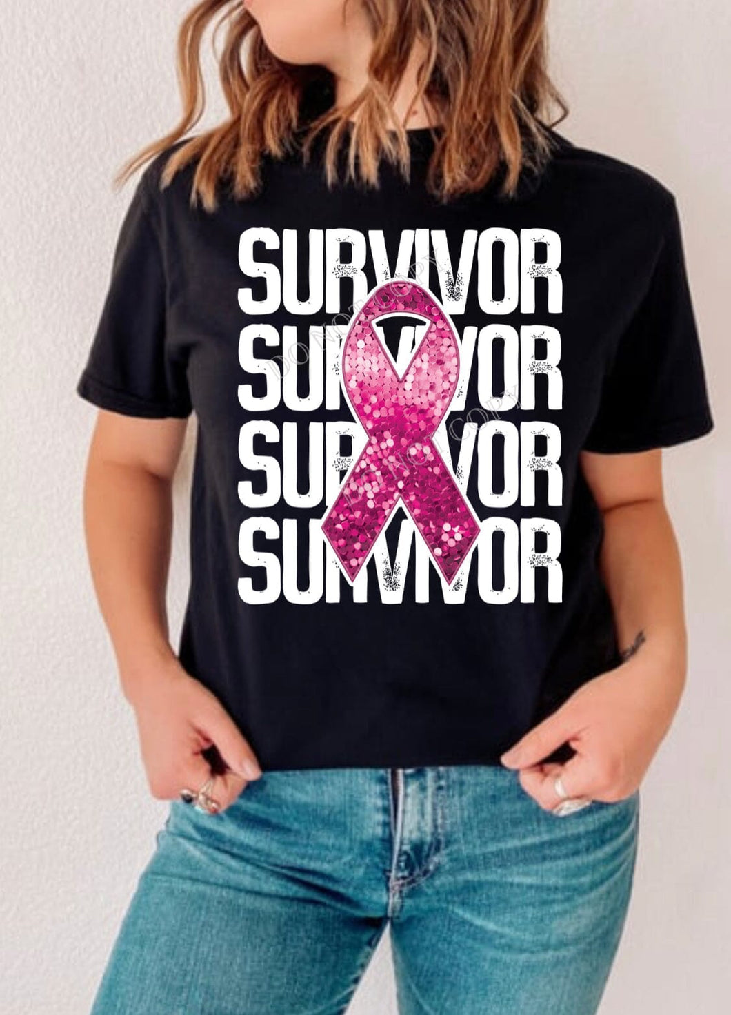 White Survivor Repeat Sequin Breast Cancer DTF Transfer (300 HOT PEEL) | Ships 3-7 Business Days